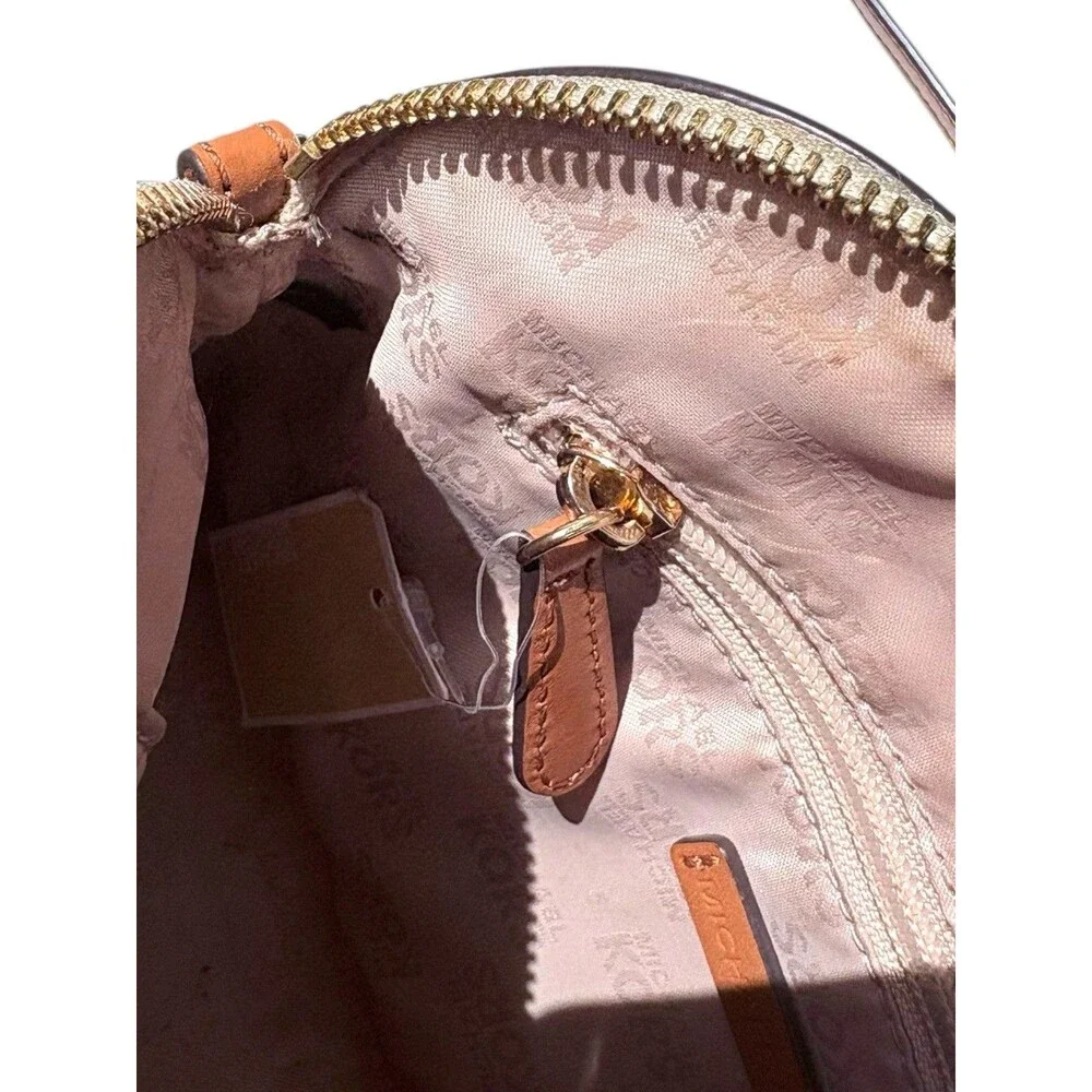 Michael Kors Cindy Dome Crossbody Bag MK Signature Natural Acorn Gold Large